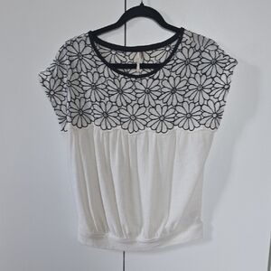 Free People Floral Embroidered White Top